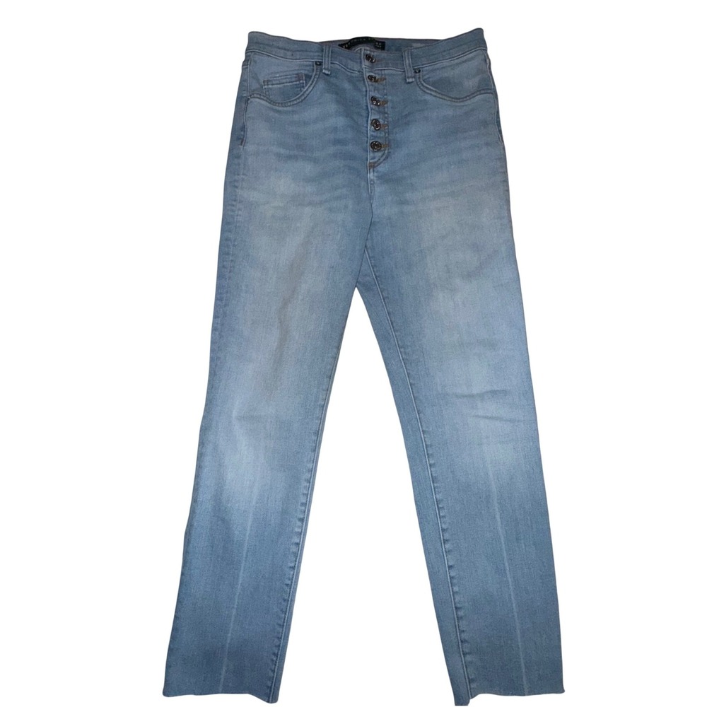 Veronica Beard Debbie Skinny Jeans 29 Lt Wash Button Fly Raw Hem Designer Casual